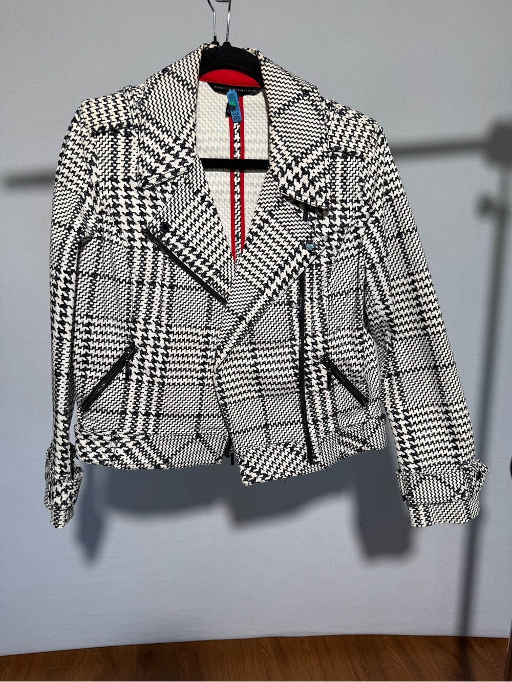 White House Black Market Black & White Houndstooth Moto Jacket